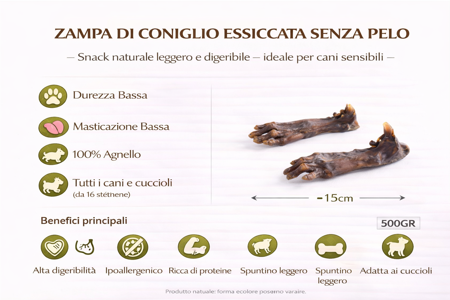 Zampa di Coniglio Essiccata SENZA PELO *200GR*